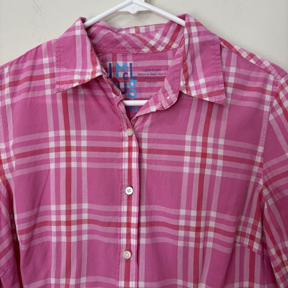 J McLaughlin Women Plaid Pink Button Up Shirt sz 10 Preppy Barbie Classic FLAW - Picture 5 of 7